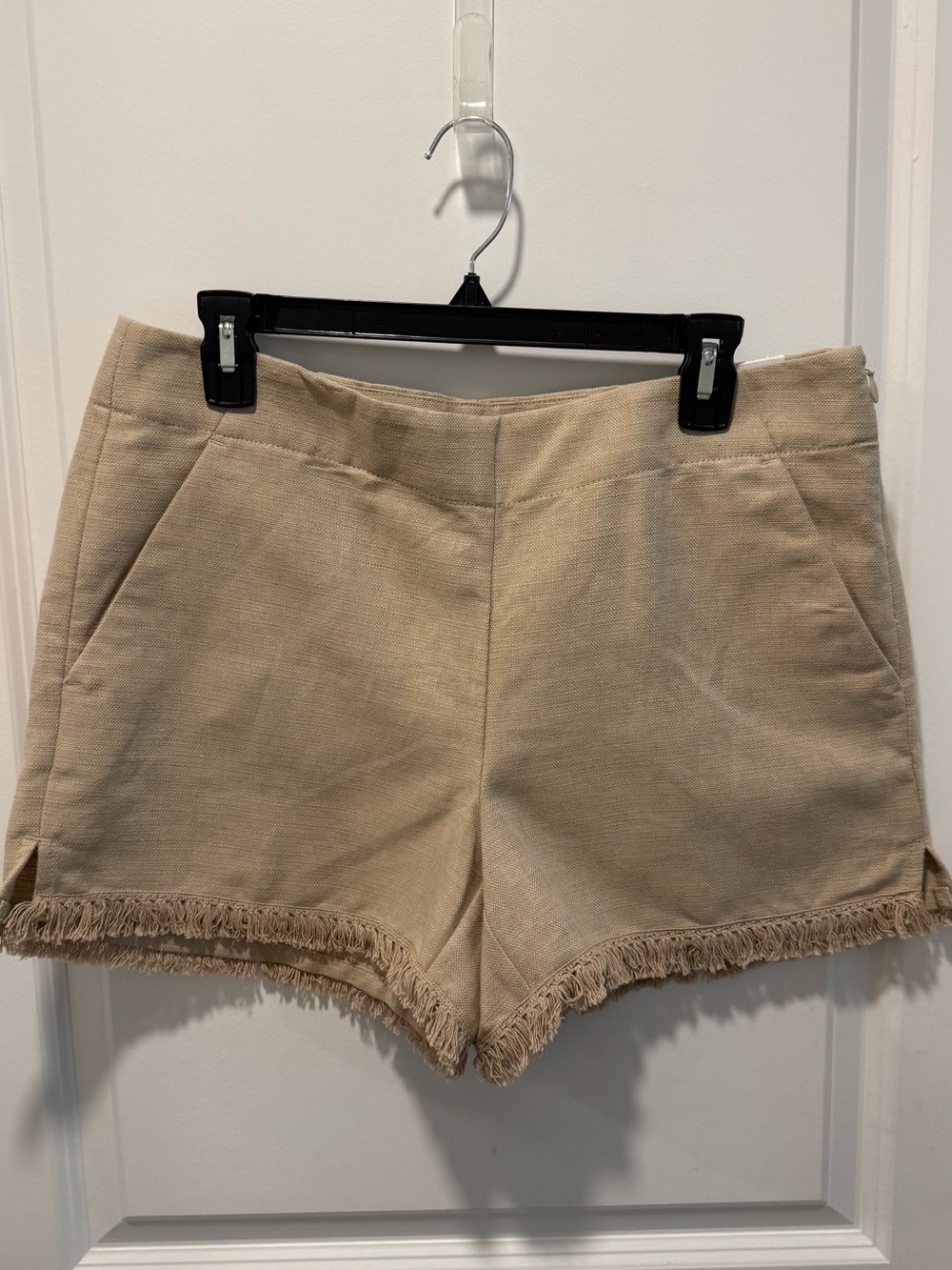 NWT LOFT Riviera Shorts Womens 8 Linen Cotton Beige Fringe Hem 4” Coastal
